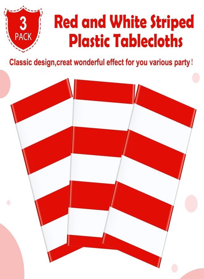 Hallswl 3pcs 54x108Inch Red and White Horizontal Striped Table Cloth Classic Red Stripe Tablecloths Disposable Plastic Stripe Waterproof Table Covers for Carnival Picnic Halloween Party - Image 4