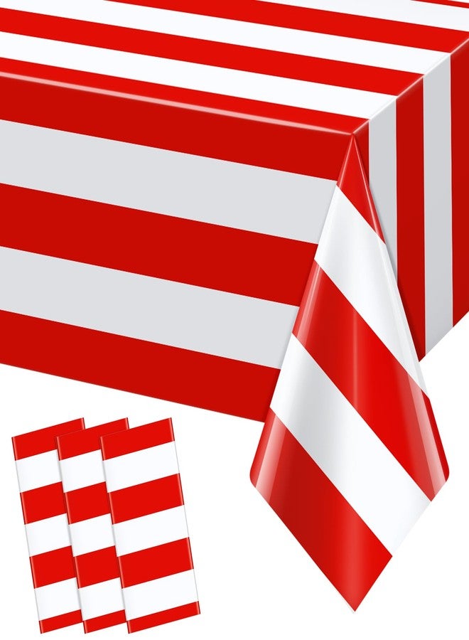 Hallswl 3pcs 54x108Inch Red and White Horizontal Striped Table Cloth Classic Red Stripe Tablecloths Disposable Plastic Stripe Waterproof Table Covers for Carnival Picnic Halloween Party - Image 1