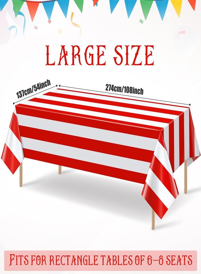 Hallswl 3pcs 54x108Inch Red and White Horizontal Striped Table Cloth Classic Red Stripe Tablecloths Disposable Plastic Stripe Waterproof Table Covers for Carnival Picnic Halloween Party - Image 2