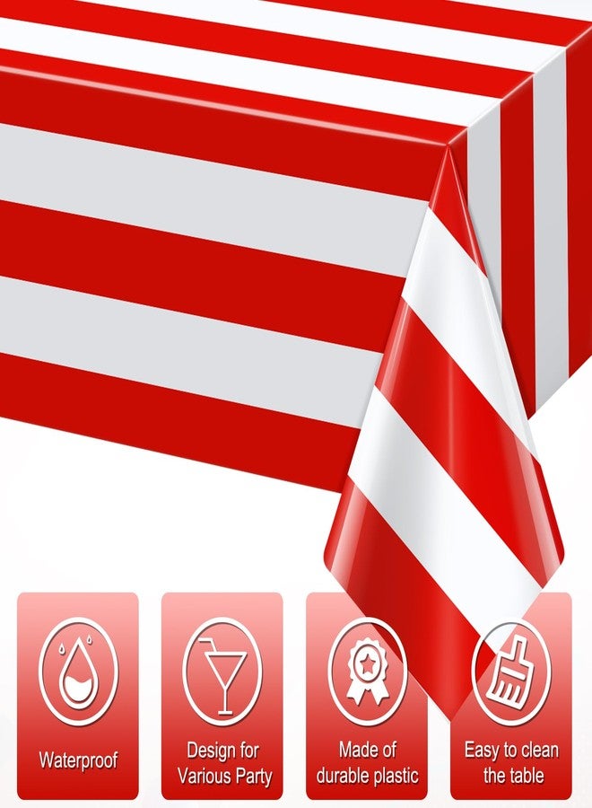 Hallswl 3pcs 54x108Inch Red and White Horizontal Striped Table Cloth Classic Red Stripe Tablecloths Disposable Plastic Stripe Waterproof Table Covers for Carnival Picnic Halloween Party - Image 3