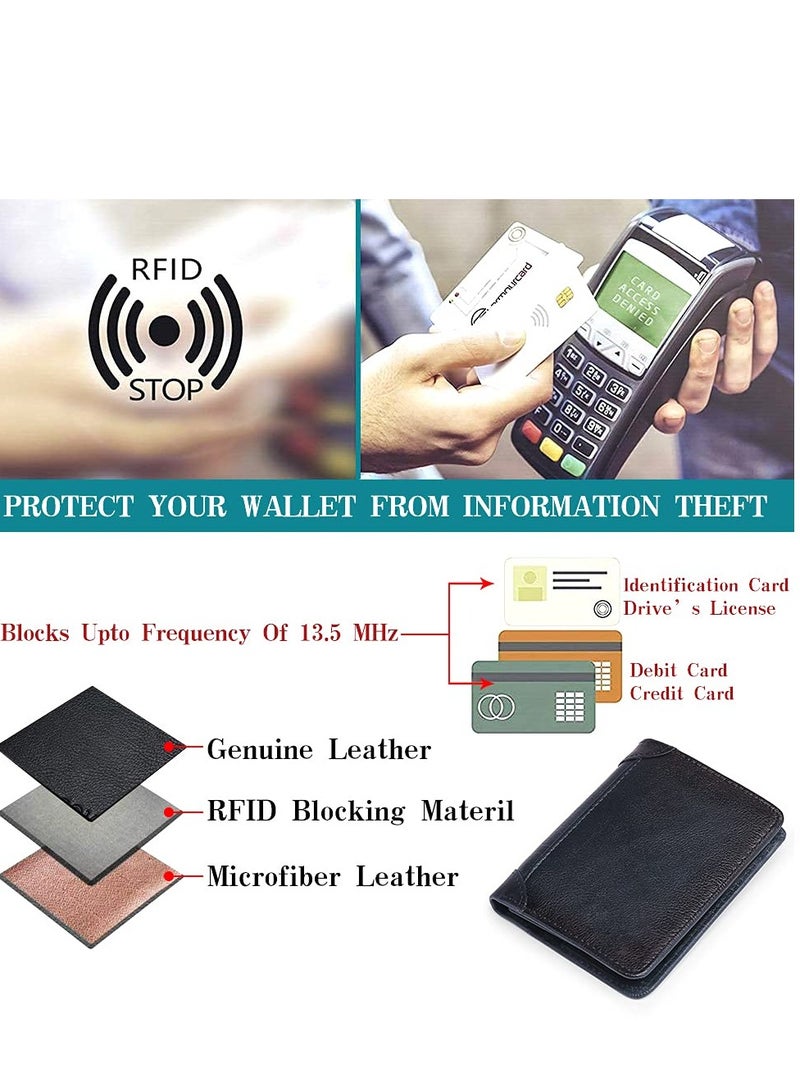 Excefore محفظة نحيفة للرجال، محفظة جلدية نحيفة بجيب أمامي RFID للرجال والنساء، محفظة ثلاثية الطي من الجلد الطبيعي RFID مع نافذة لبطاقة الهوية - Image 4