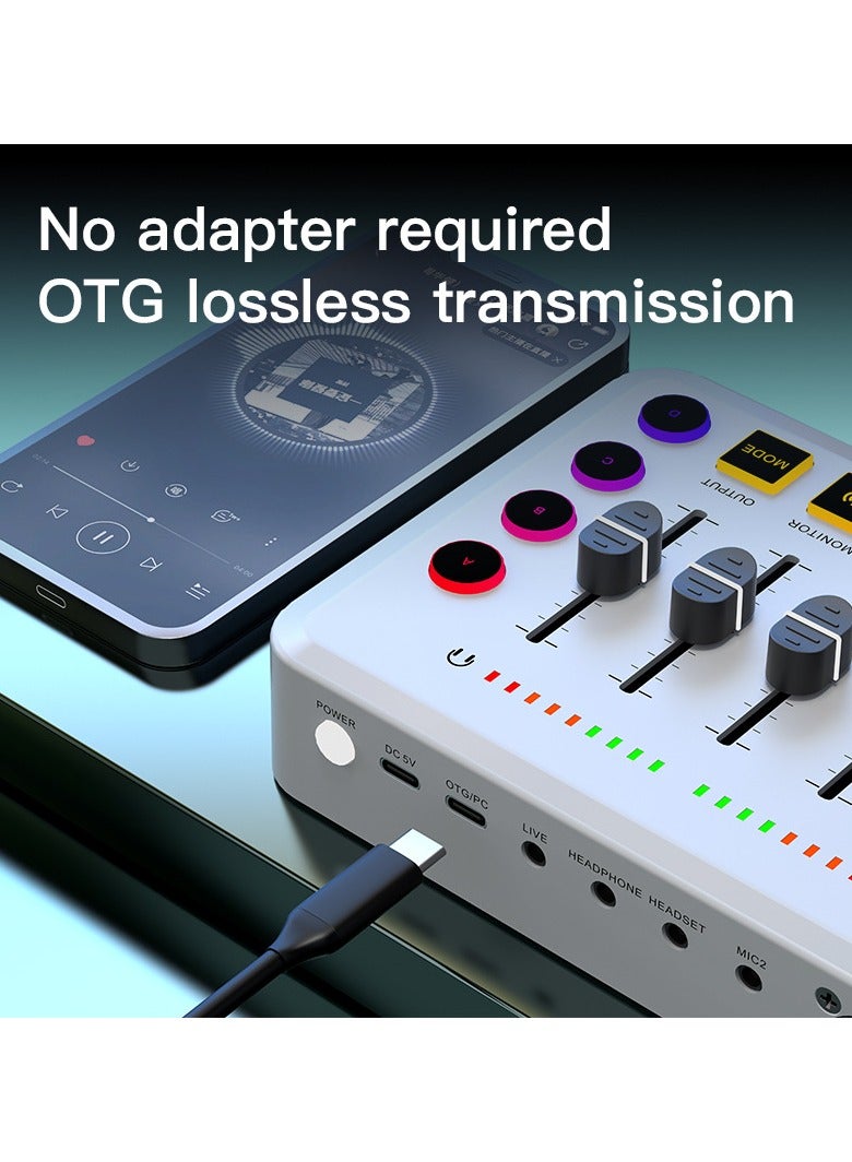 خلاط صوتي للألعاب بدقة عالية واجهة صوت قابلة للشحن خلاط RGB مع واجهة ميكروفون XLR طاقة فانتوم 48V للبودكاست/التسجيل - Image 3