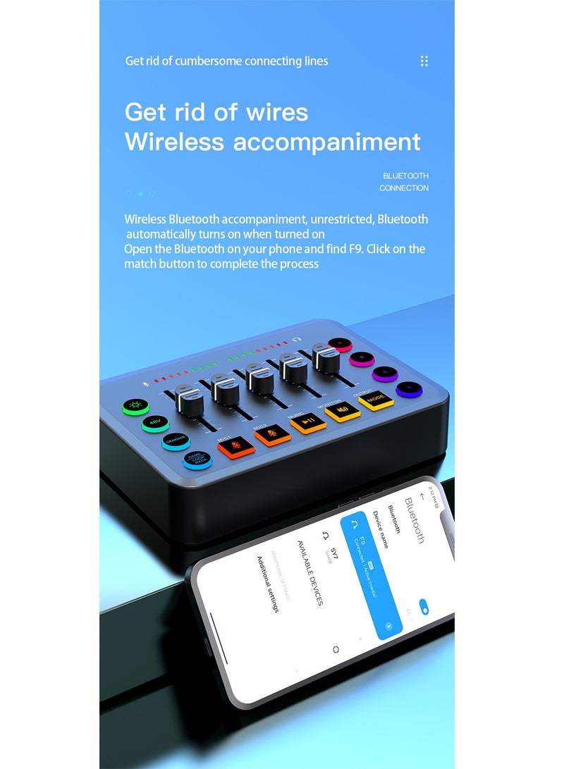 خلاط صوتي للألعاب بدقة عالية واجهة صوت قابلة للشحن خلاط RGB مع واجهة ميكروفون XLR طاقة فانتوم 48V للبودكاست/التسجيل - Image 1