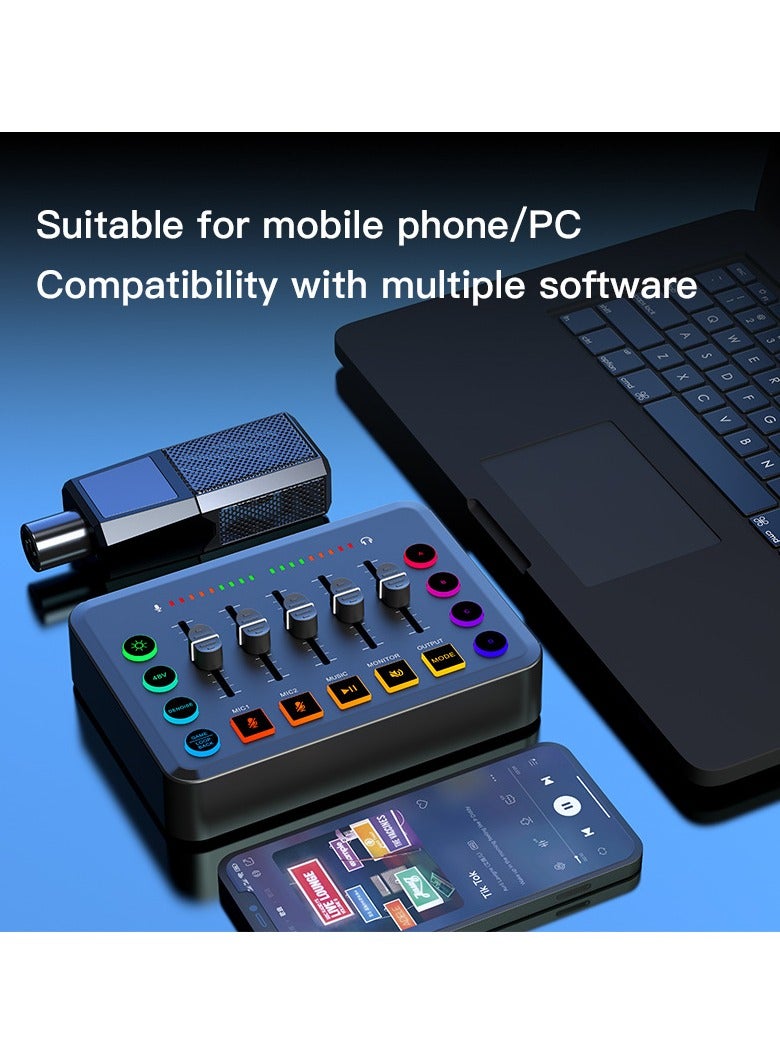 خلاط صوتي للألعاب بدقة عالية واجهة صوت قابلة للشحن خلاط RGB مع واجهة ميكروفون XLR طاقة فانتوم 48V للبودكاست/التسجيل - Image 4
