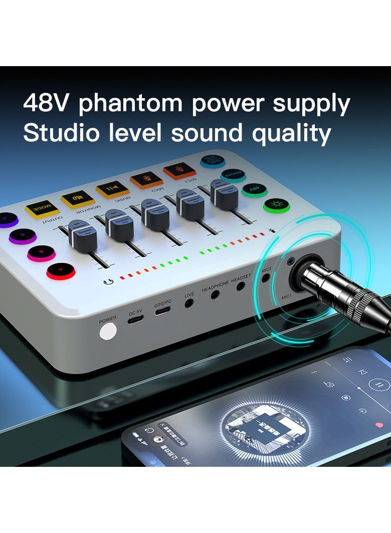 خلاط صوتي للألعاب بدقة عالية واجهة صوت قابلة للشحن خلاط RGB مع واجهة ميكروفون XLR طاقة فانتوم 48V للبودكاست/التسجيل - Image 5