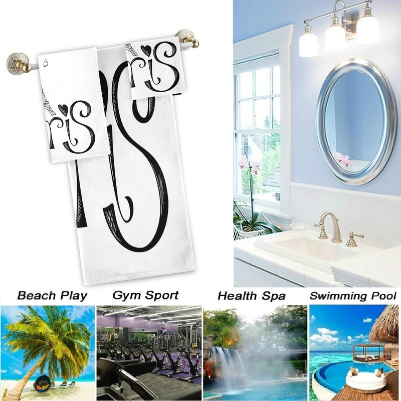 Naanle Stylish Eiffel Tower Paris Soft Luxury Decorative Set of 3 Towels  1 Bath Towel+1 Hand Towel+1 Washcloth  Multipurpose for Bathroom  Hotel  Gym  Spa and Kitchen(Black White) - Image 3