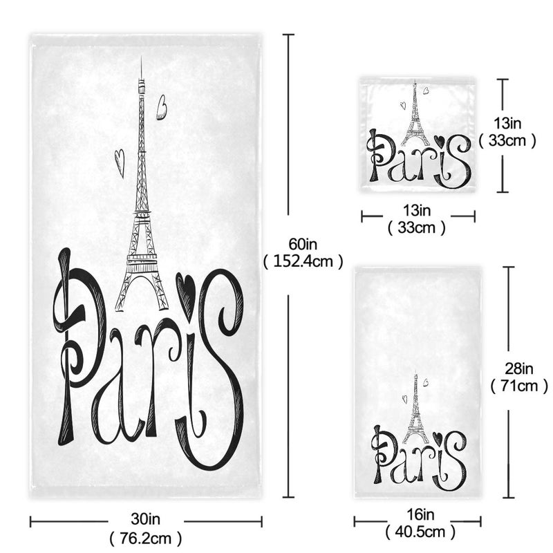Naanle Stylish Eiffel Tower Paris Soft Luxury Decorative Set of 3 Towels  1 Bath Towel+1 Hand Towel+1 Washcloth  Multipurpose for Bathroom  Hotel  Gym  Spa and Kitchen(Black White) - Image 2