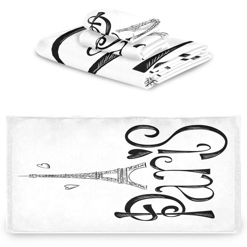 Naanle Stylish Eiffel Tower Paris Soft Luxury Decorative Set of 3 Towels  1 Bath Towel+1 Hand Towel+1 Washcloth  Multipurpose for Bathroom  Hotel  Gym  Spa and Kitchen(Black White) - Image 1