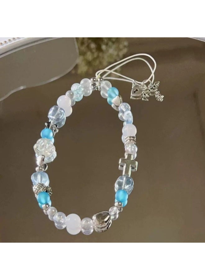 NIBEMINENT Phone Charm/ Chain Strap for Women Girls, Sweet Cherry Blossom Pink Heart Cell Phone Case Lanyard Wrist Strap