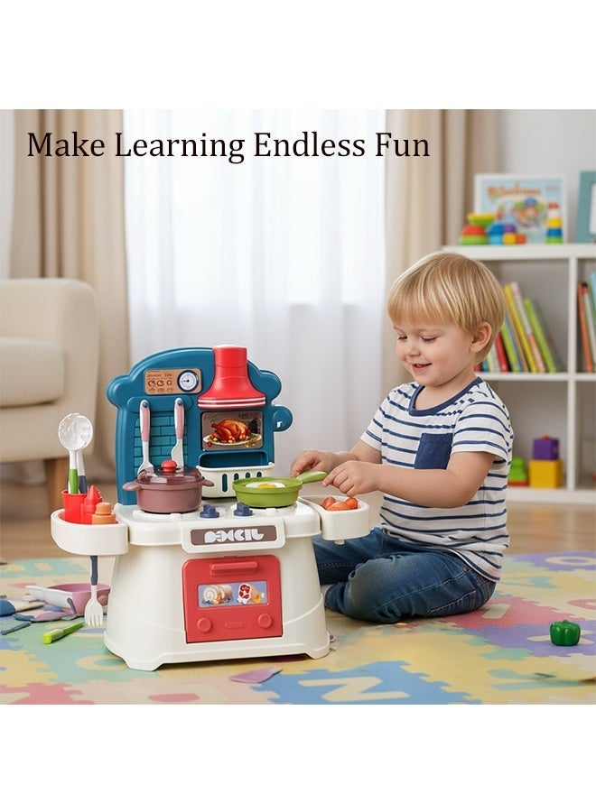 Kitchen Playset, Kid Play Kitchen Toy,Lightweight Pretend Toddler Kitchen Playset for Girls Boys ,Mini Kitchen Set for Real Cooking,Separable Design Kids Pretend Kitchen Toys with Food,Knife and Pot, Role Play Cookware Indoor DIY Toy Set, Play House Toys Set,Mini Kitchen Playset Toy For 3 4 5 6 Years Old - Image 3