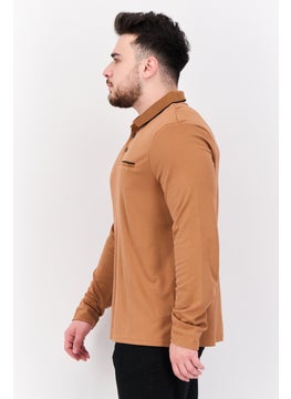 Jules Men Regular Fit Solid Full Sleeves Polo Shirt, Brown  - Image 2