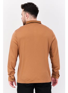 Jules Men Regular Fit Solid Full Sleeves Polo Shirt, Brown  - Image 3