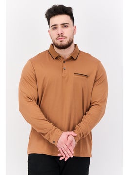 Jules Men Regular Fit Solid Full Sleeves Polo Shirt, Brown  - Image 1