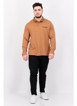 Jules Men Regular Fit Solid Full Sleeves Polo Shirt, Brown  - Image 4