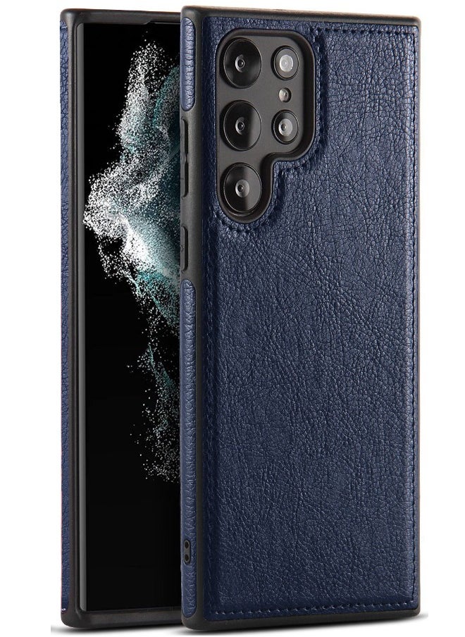 Mikki - Samsung Galaxy S24 Ultra Cover, Vegan Leather Protective Case for Samsung S24 Ultra 5G 6.8‘’, Luxury, Elegant and Beautiful Design Cover, Non-Slip Vintage Looking Perfect Leather Back Cover(Blue) - Image 1