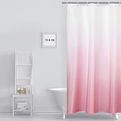 YI & ZE Ombre Pink Shower Curtain Sets for Bathroom Accessories Fabric Polyester Waterproof Modern Shower Curtain Liner with 12 Hooks Pink W36xL72 - Image 1