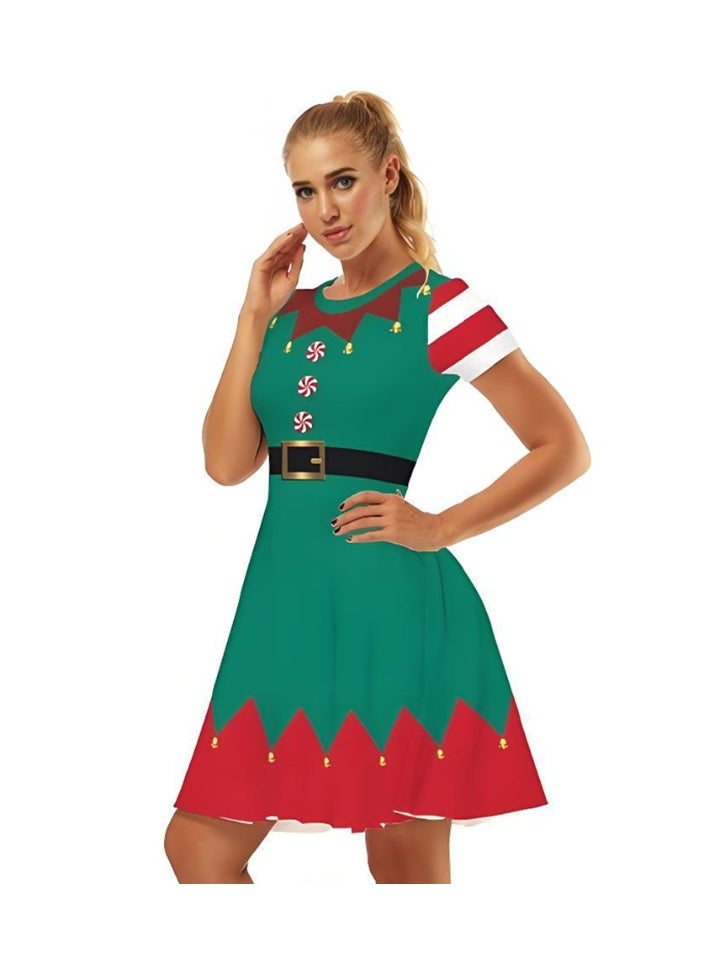 إسكدنيا النساء قصيرة الأكمام مطبوعة زي فستان عناصر عيد الميلاد فستان - Image 1