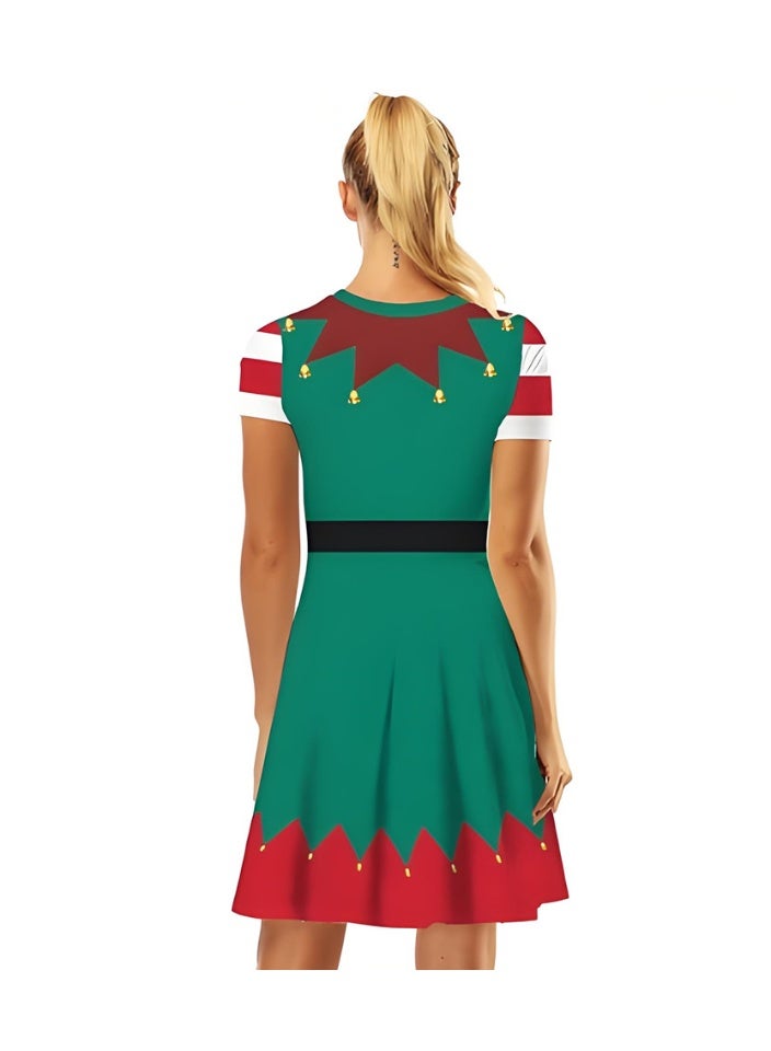 إسكدنيا النساء قصيرة الأكمام مطبوعة زي فستان عناصر عيد الميلاد فستان - Image 2