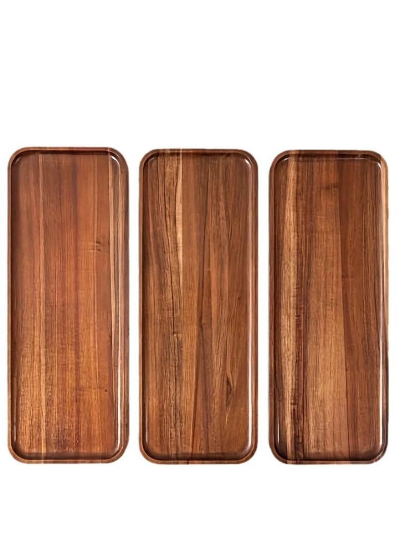 Set of 3 Acacia Wood Trays, Oval Serving Trays, Decorative Dishes for Fruit, Salad, Cheese and Coffee - Image 1