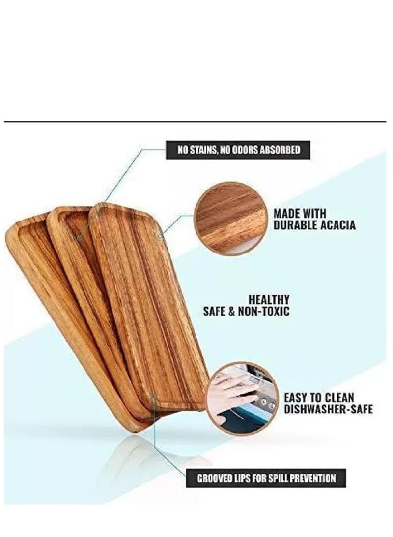 Set of 3 Acacia Wood Trays, Oval Serving Trays, Decorative Dishes for Fruit, Salad, Cheese and Coffee - Image 4
