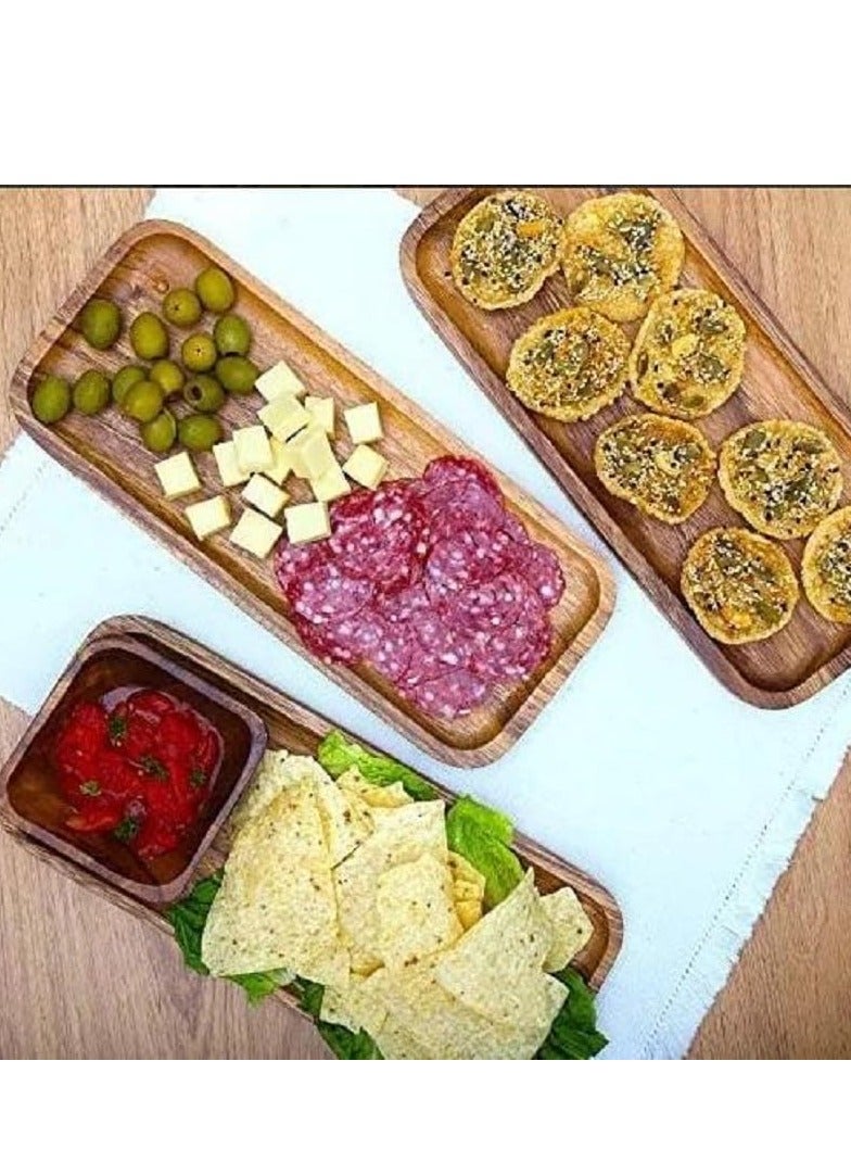 Set of 3 Acacia Wood Trays, Oval Serving Trays, Decorative Dishes for Fruit, Salad, Cheese and Coffee - Image 3