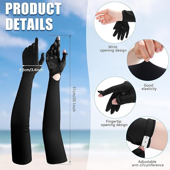 ZURATO Hand Gloves for UV Sun Protection, Full Arm Sleeves for Women Bike Riding, Cooling Summer Gloves Arm Full Finger Sleeves for Driving, Golfing, Sports (Black, Full Arm Sleeves) - Image 2