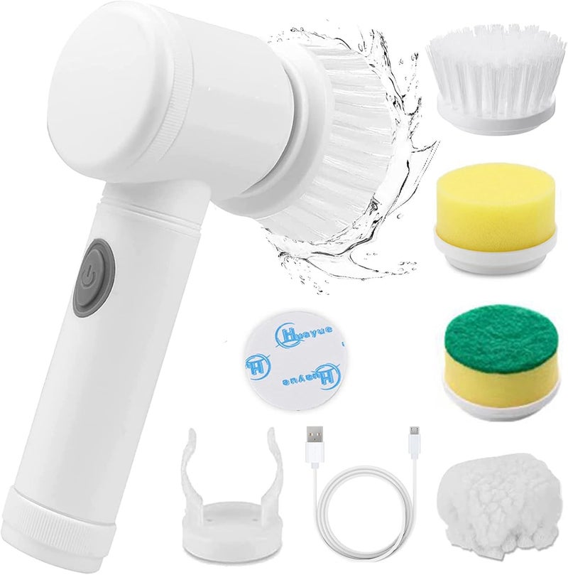 Waterproof electric rotary cleaning brush with 4 brush heads; electric scrubber for cleaning kitchens, windows, sinks, dishes, tile grout, walls, and bathtubs. - Image 1