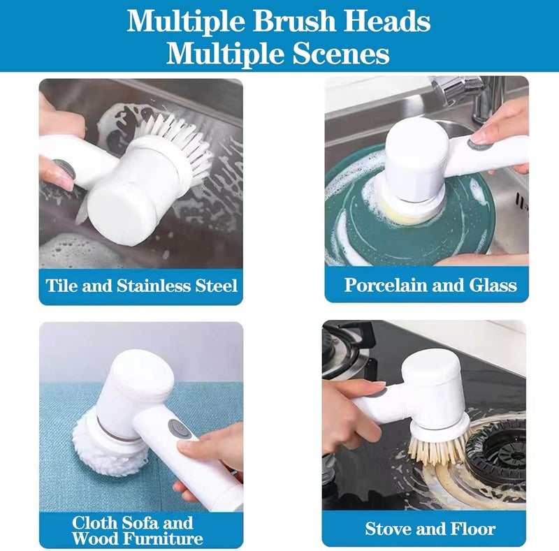 Waterproof electric rotary cleaning brush with 4 brush heads; electric scrubber for cleaning kitchens, windows, sinks, dishes, tile grout, walls, and bathtubs. - Image 4