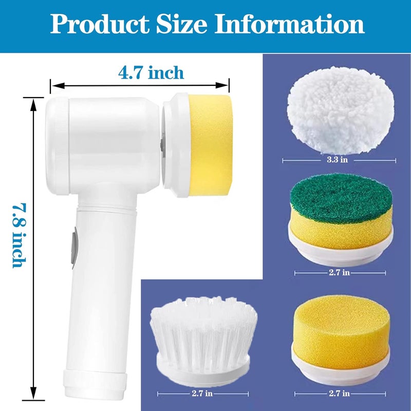 Waterproof electric rotary cleaning brush with 4 brush heads; electric scrubber for cleaning kitchens, windows, sinks, dishes, tile grout, walls, and bathtubs. - Image 2