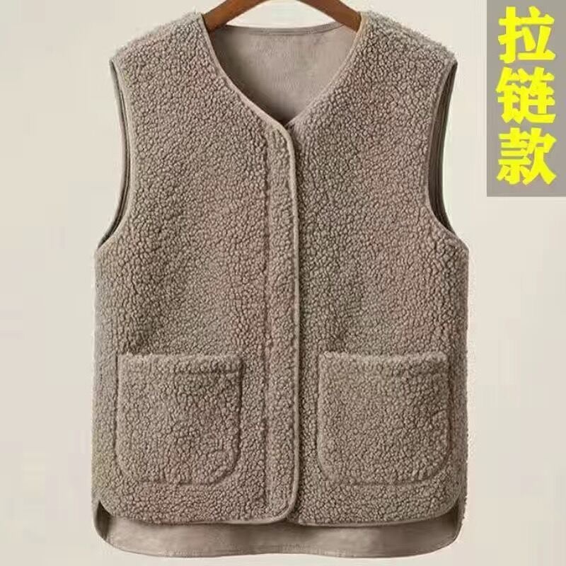 Middle-Aged And Elderly Vest For Grandma Cotton Vest Fleece-Lined Thickened Vest Winter Wear Warm Waistcoat For Mom Outer Wear