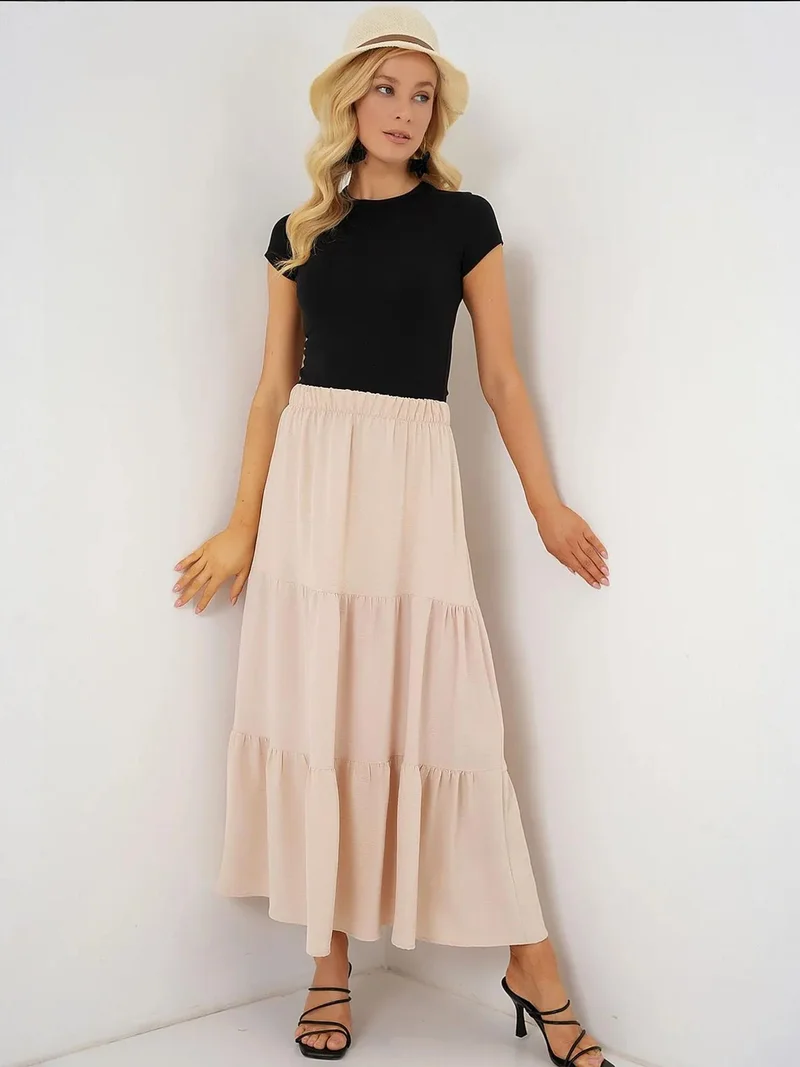 Big Dart Beige Natural BDART Textured Maxi Skirt for Women | Best Price UAE