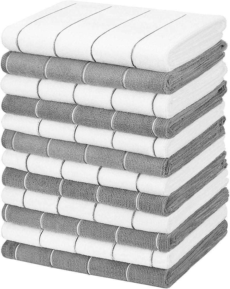 SimpliMagic 79291 Microfiber Kitchen Towels GreyWhite 15x25 12 Pack