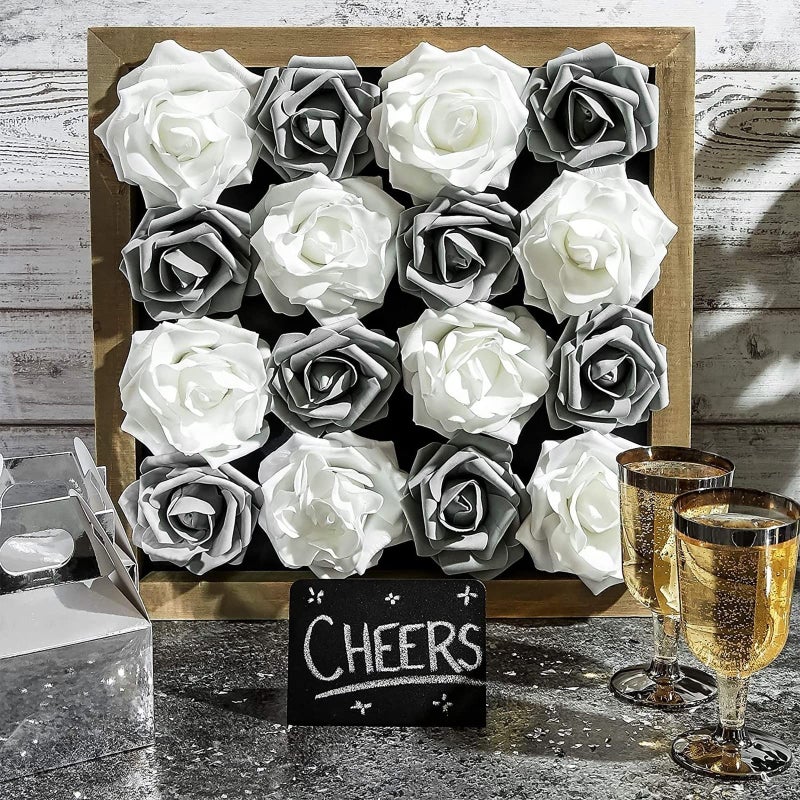 Bright Creations Artificial Flowers Foam Roses - 100-Pack, 3-Inch Grey Polyethylene Flower Heads - Bulk Grey Stemless Roses for DIY Crafts & Centerpieces - Image 4