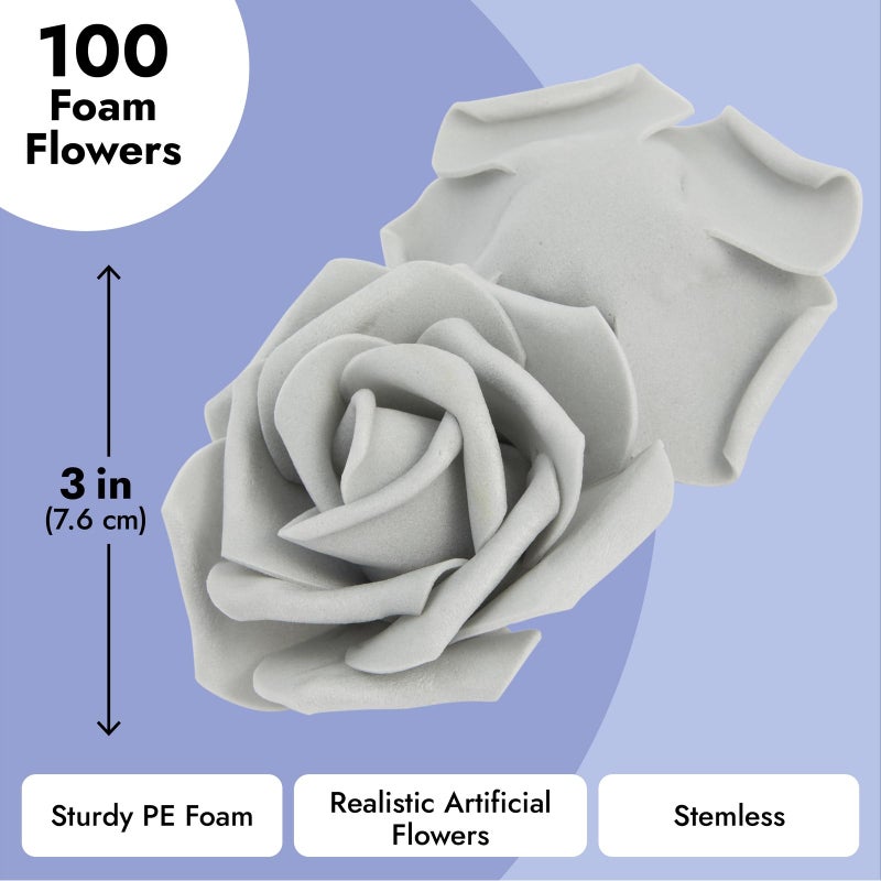 Bright Creations Artificial Flowers Foam Roses - 100-Pack, 3-Inch Grey Polyethylene Flower Heads - Bulk Grey Stemless Roses for DIY Crafts & Centerpieces - Image 5