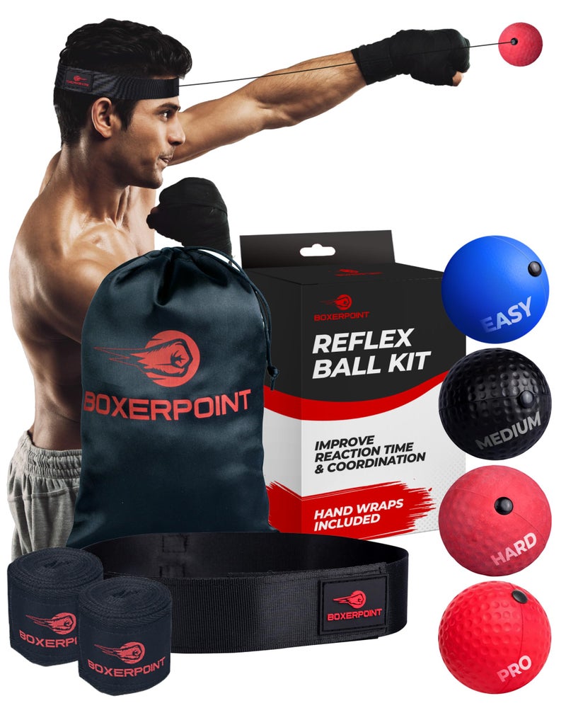 Boxerpoint Boxing Reflex Ball Trainer - Regular Multi-Color 3-Pack Adults, Adjustable Boxing Ball Headband - Eye Coordination Toys & Reflex Game - Home & Gym Equipment Training Idea - Image 1