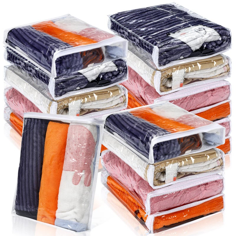 Kingdder 16 Pcs Clear Zippered Storage Bags Plastic Sweater Bags with Zipper 16 x 14 x 2.5 Inch Vinyl Sheet Organizer and Storage for Clothing Blankets Sheet Linen Bed Pillow Cube Organizer - Image 1