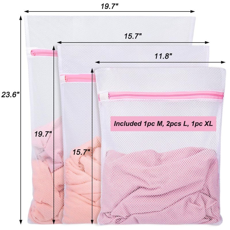 Vivifying Mesh Laundry Bags, 4pcs Durable Coarse Mesh Wash Bags with Zipper for Washing Machine, Delicates, Lingerie, Socks, Shoes and Stuffed Animals - Image 3