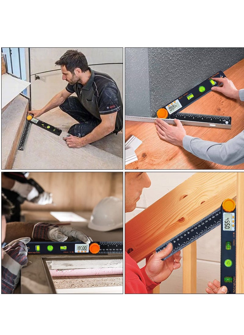 Digital Angle Finder Tool 7inch 0-360 degree LED Protractor with Horizontal Vertical Bubble Levels and Ruler Meter Accurate Tools for Carpenters,Woodworkers,Fabricators