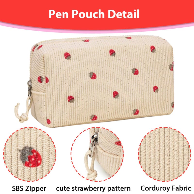 Daphilly Cute Strawberry School Supplies,Kawaii Stationery Birthday Christmas Gifts,Includes Erasers,Strawberry Mechanical Pencils,Lead Refills,Strawberry Pens,Pencil Holder,for Office School Supplies - Image 3