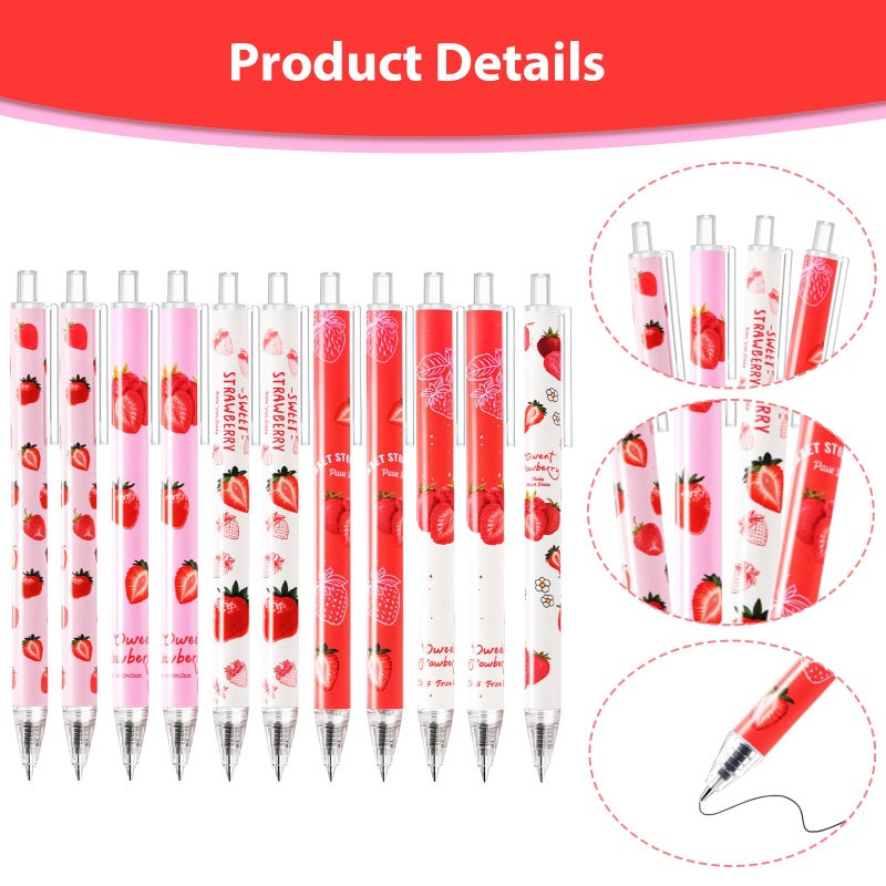 Daphilly Cute Strawberry School Supplies,Kawaii Stationery Birthday Christmas Gifts,Includes Erasers,Strawberry Mechanical Pencils,Lead Refills,Strawberry Pens,Pencil Holder,for Office School Supplies - Image 5
