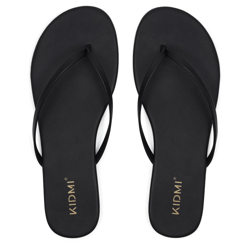 KIDMI Thong Flip Flops for Women - Memory Foam Summer Beach Sandals for Women - Vegan Leather Flat Sandals, Black EU 37 - Image 4