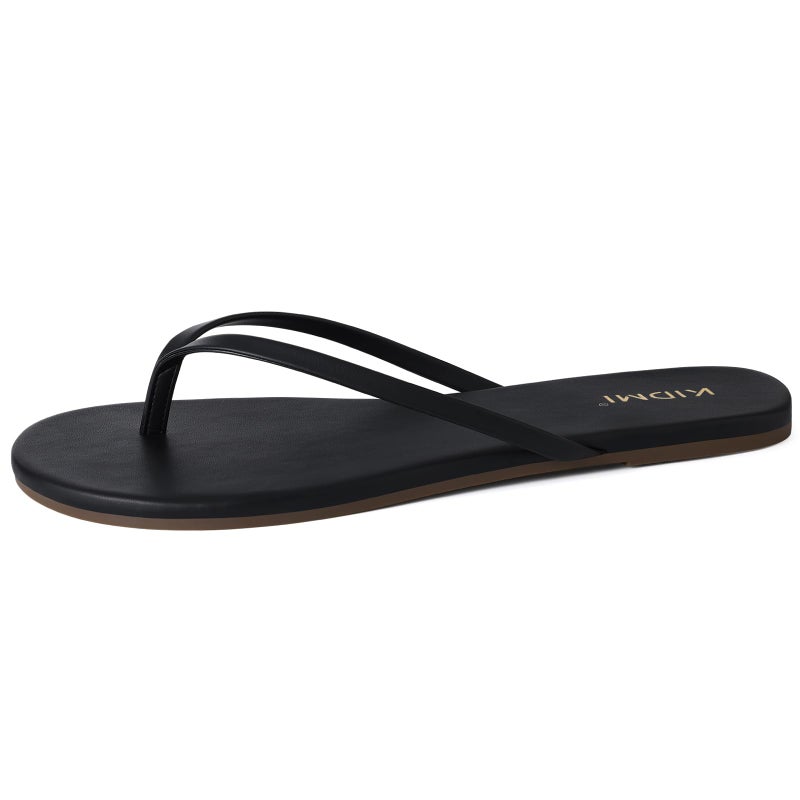 KIDMI Thong Flip Flops for Women - Memory Foam Summer Beach Sandals for Women - Vegan Leather Flat Sandals, Black EU 37 - Image 5