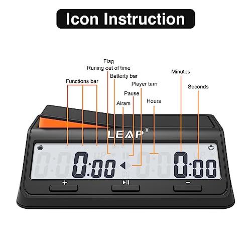 LEAP Chess Clock Digital Chess Timer Advanced for Board Game and Chess Timer with Bonus  Delay Count Down up Alarm BlackOrange - Image 5