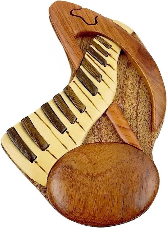 The Handcrafted Keyboard & Music Note - All Natural Wood Intarsia Puzzle Box - Handcrafted with Secret Compartment - Image 1