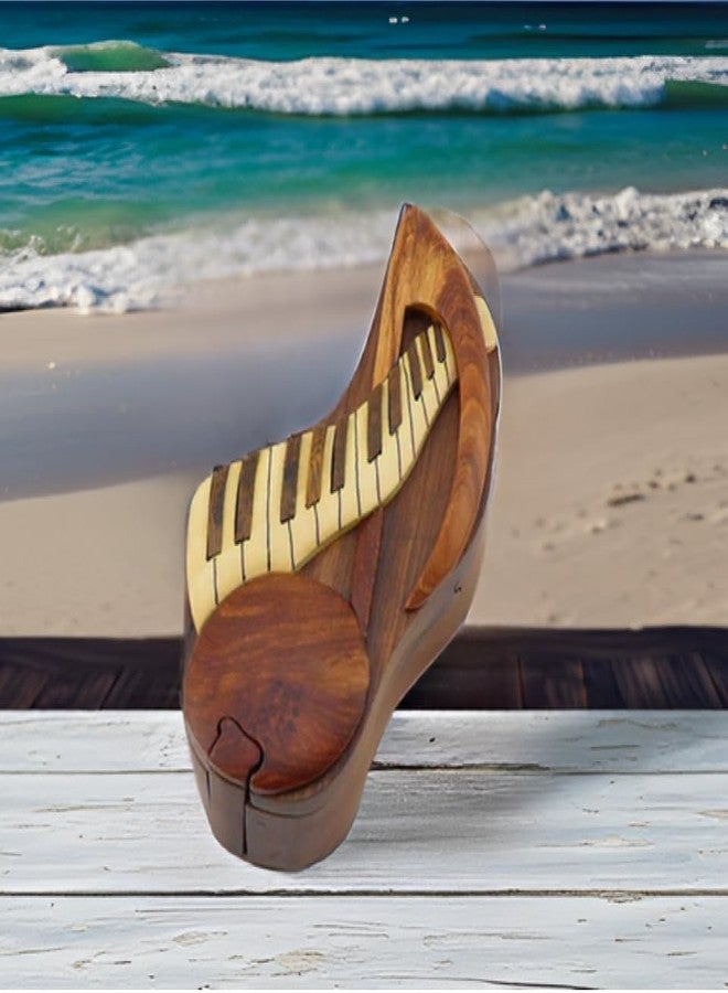 The Handcrafted Keyboard & Music Note - All Natural Wood Intarsia Puzzle Box - Handcrafted with Secret Compartment - Image 2