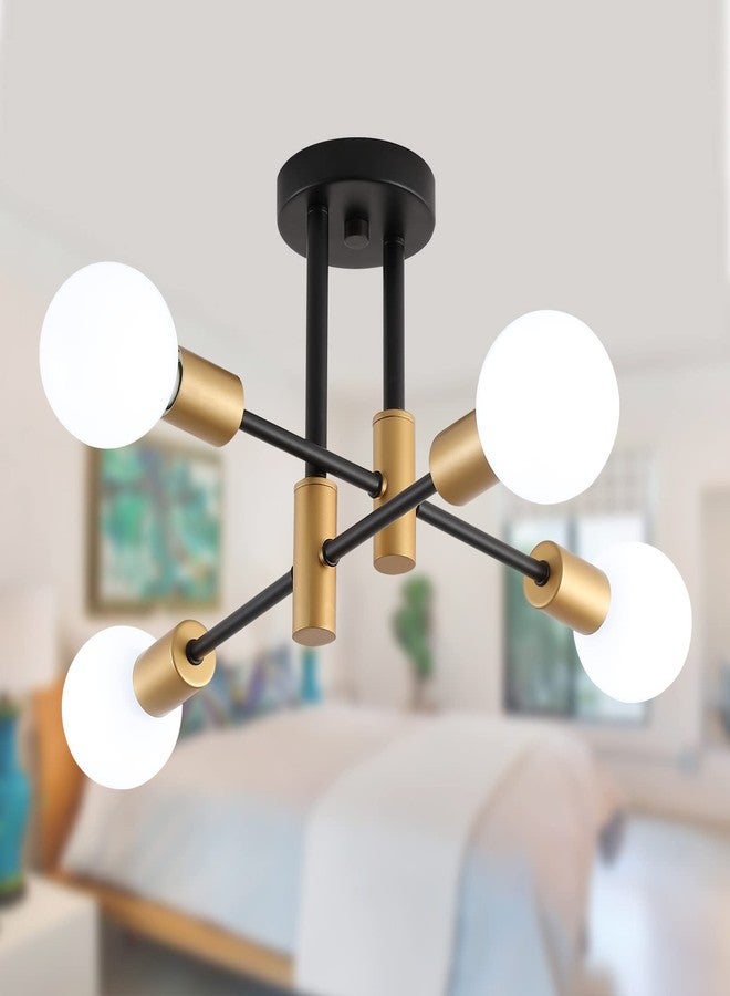 MEIXISUE Black and Gold Modern Sputnik Chandelier Ceiling Lamp Fixtures,4 Lights Mid Century Industrial Metal Semi Flush Mount Ceiling Lights for Bedroom Kitchen Hallway Entrance Office UL Listed - Image 1