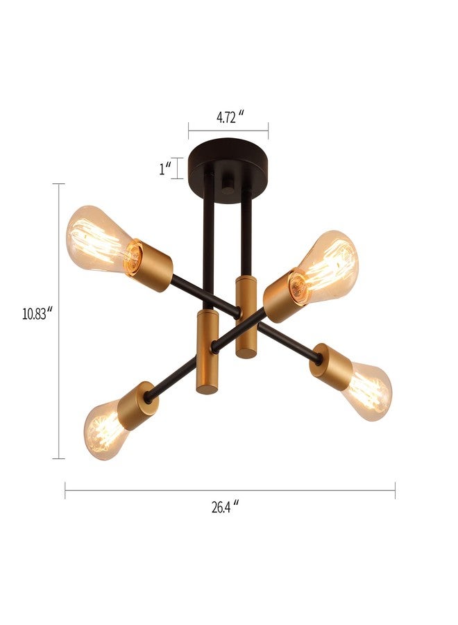 MEIXISUE Black and Gold Modern Sputnik Chandelier Ceiling Lamp Fixtures,4 Lights Mid Century Industrial Metal Semi Flush Mount Ceiling Lights for Bedroom Kitchen Hallway Entrance Office UL Listed - Image 5