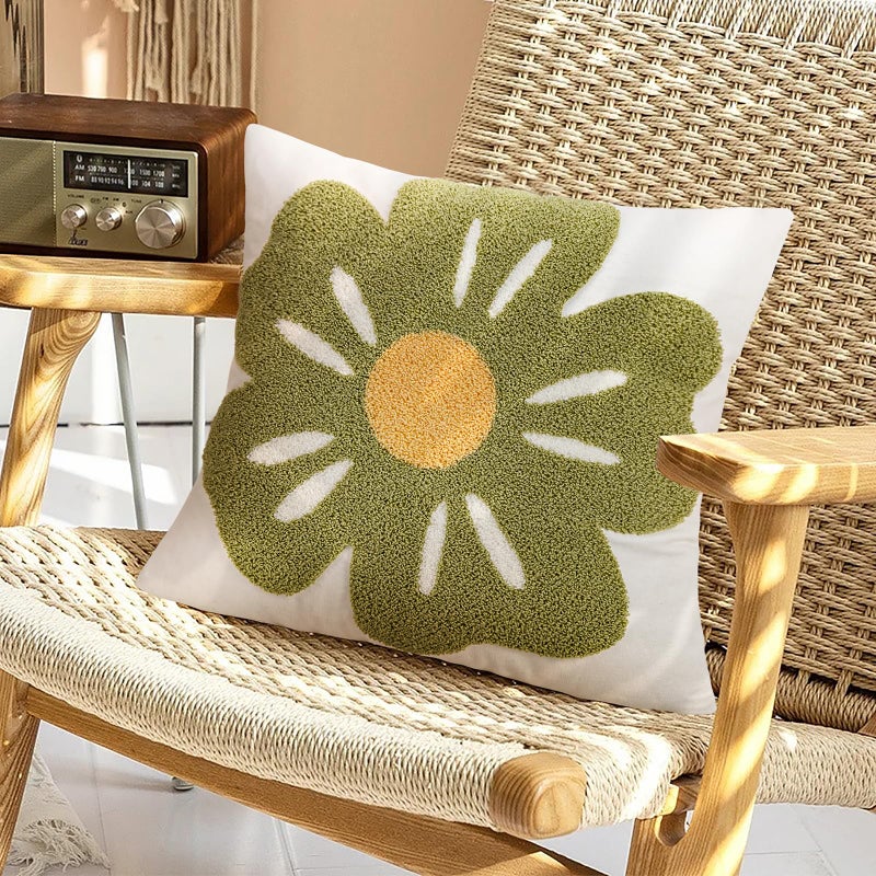 Merrycolor Embroidered Pillow Covers 18x18 Spring Green Sunflower Flower Pattern Boho Decorative Throw Pillow Covers Comfortable Cotton Canvas Square Couch Cushion Cases for Sofa Bed Living Room Decor - Image 2
