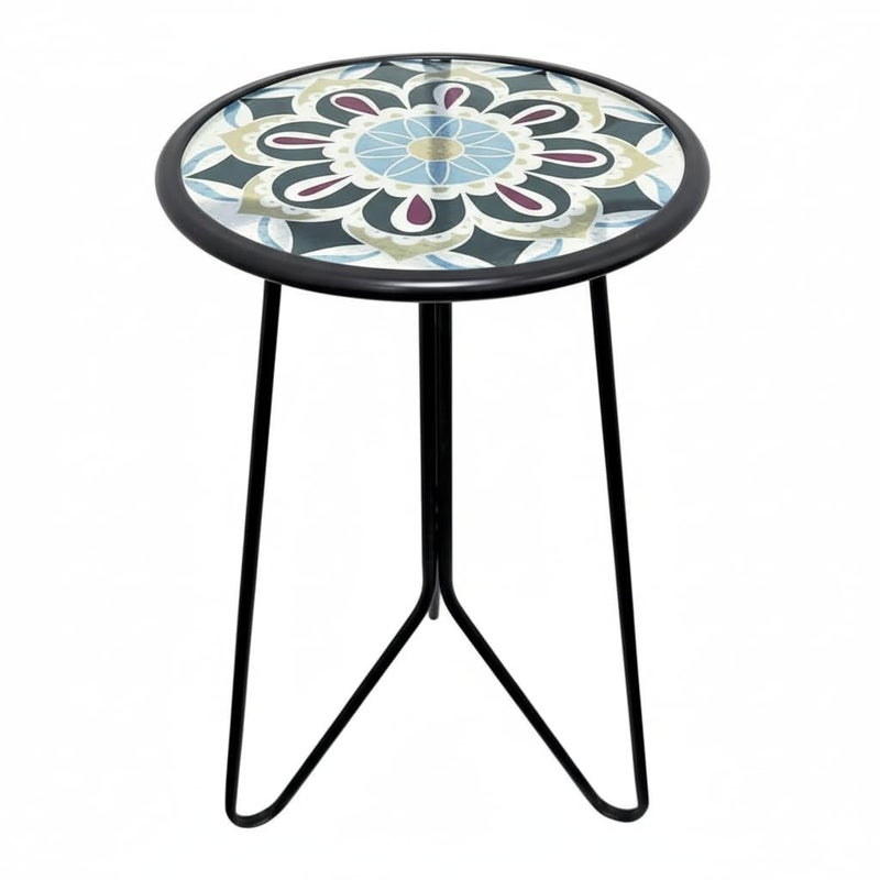 LIFFY Outdoor Side Table12 Indoor Small Round Glass Tabletop Accent Table with Metal Frame Home Decorative Plant Stand End Table Outside for Patio Garden Yard Kitchen Porch - Image 2