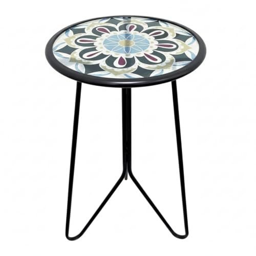 LIFFY Outdoor Side Table12 Indoor Small Round Glass Tabletop Accent Table with Metal Frame Home Decorative Plant Stand End Table Outside for Patio Garden Yard Kitchen Porch - Image 1